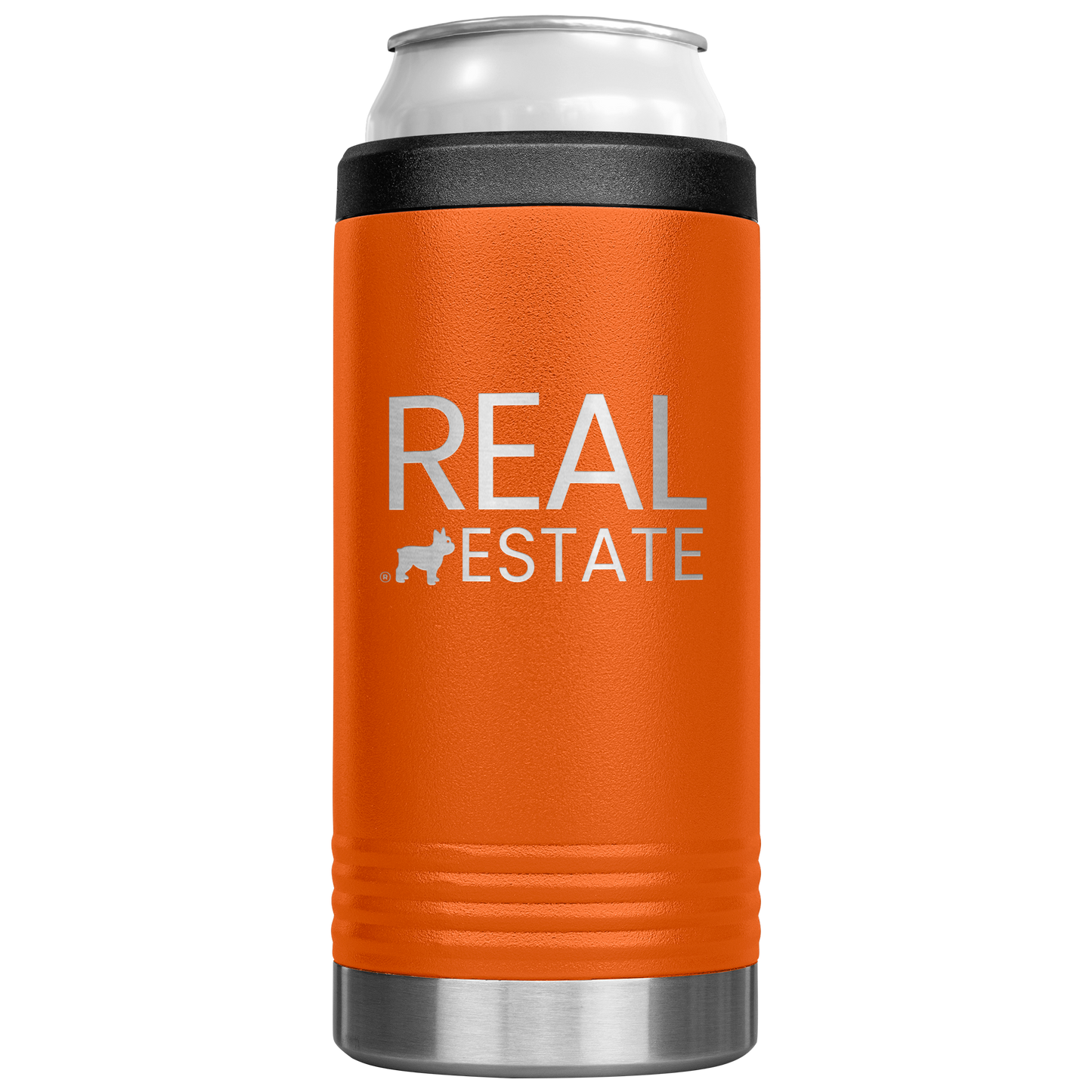 Real_Estate_Slim_Can_Cooler_12oz_Koozie_Main_Orange_Mockup.png