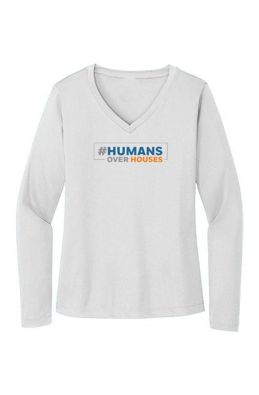 Humans Over Houses Sport-Tek Ladies Long Sleeve v-Neck