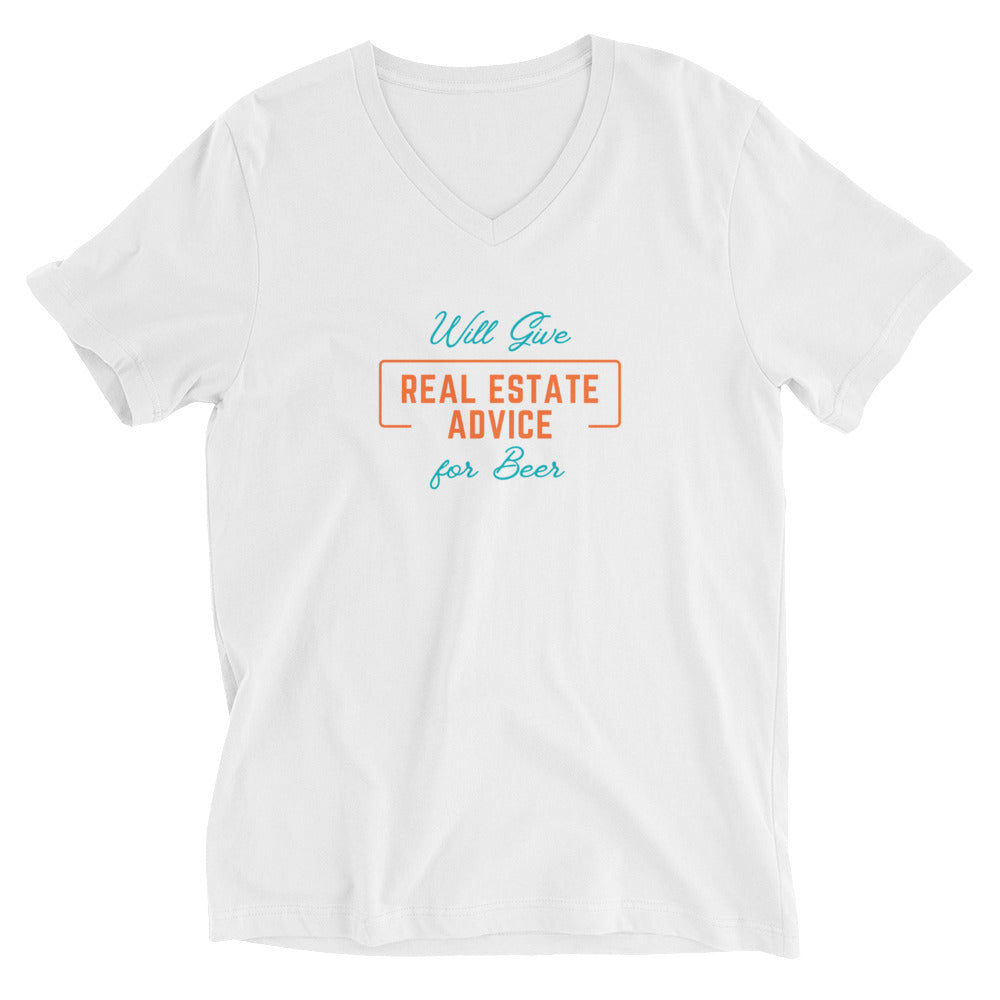 Real Estate Advice for Beer Unisex Short Sleeve V-Neck T-Shirt