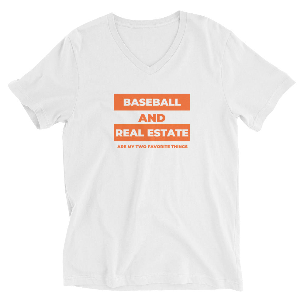 Baseball & Real Estate Unisex Short Sleeve V-Neck T-Shirt