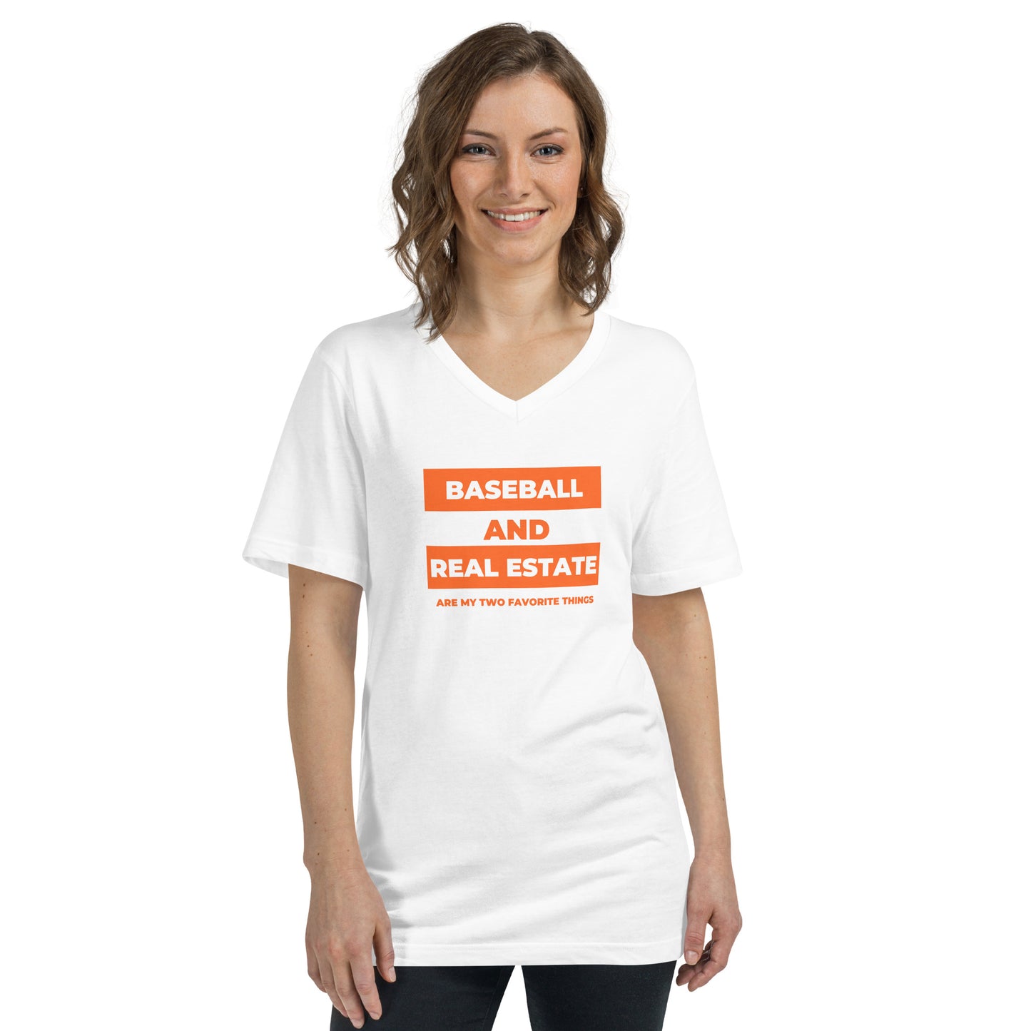 Baseball & Real Estate Unisex Short Sleeve V-Neck T-Shirt