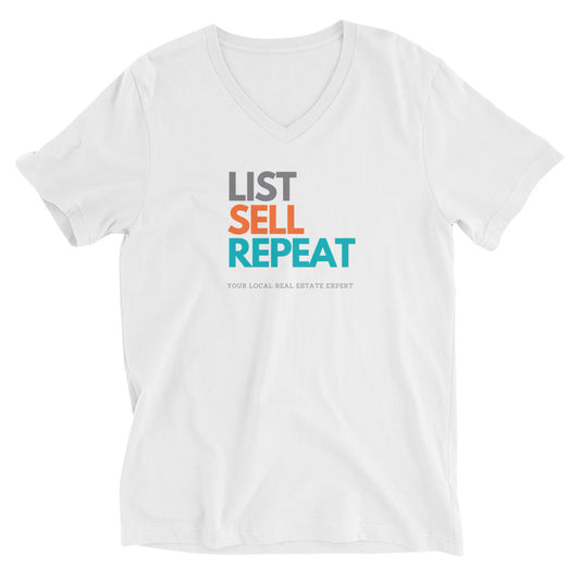 List Sell Repeat Unisex Short Sleeve V-Neck T-Shirt